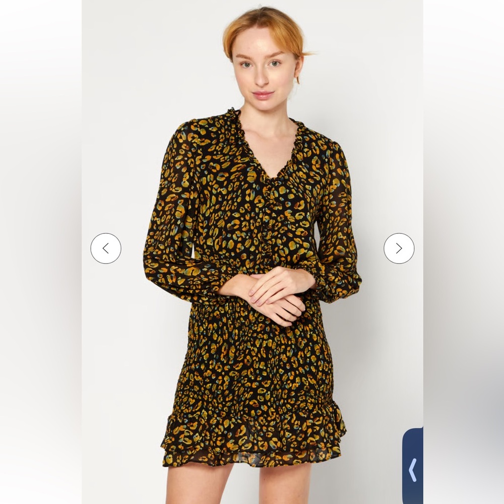 Lost + Wander Animal Print Smocked Mini Dress, Black Combo